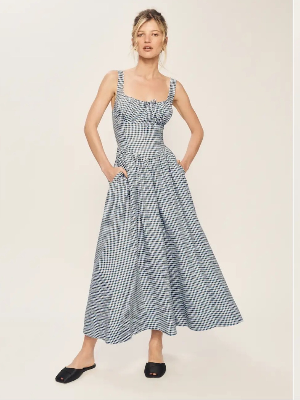 LIKE NEW REFORMATION Balia Linen Dress, Remy Check, size 4 - Picture 2 of 9